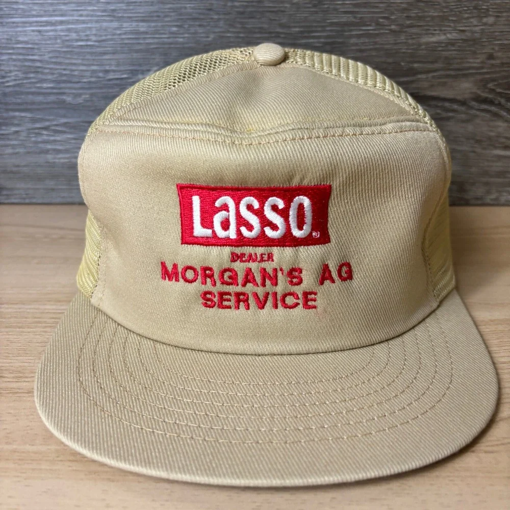 Vintage Lasso Hat Cap Snap Back Brown Morgans‎ AG Service Trucker Swingster 80s